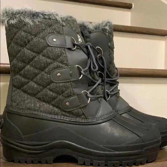 Lace Up Duck Boots Polar Gray Quilted Denim Size 11 New - Picture 1 of 5